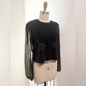 New Without Tags Double D Ranch Black Sheer Sleeve Western Blouse Small